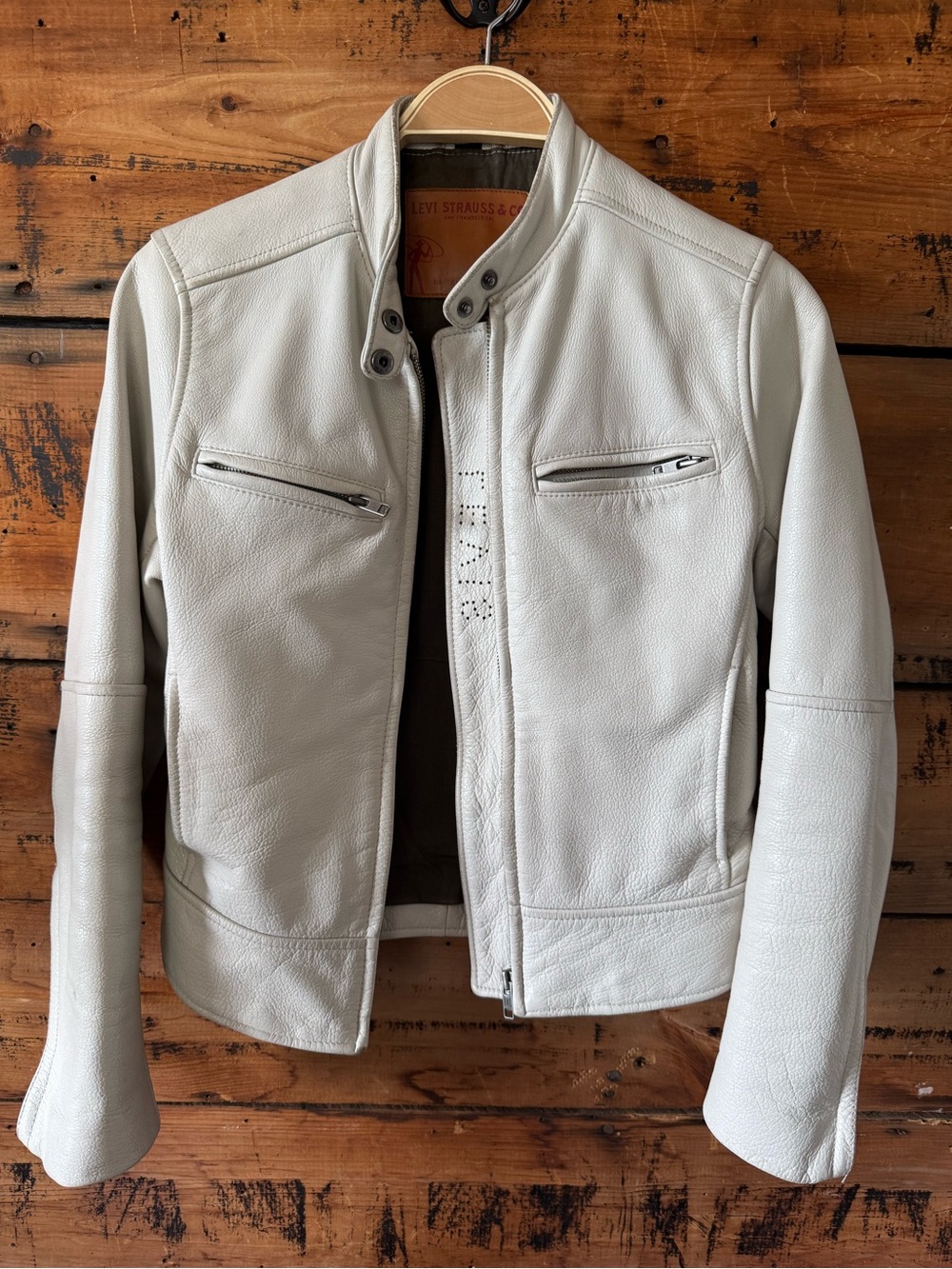 Levi's white leather moto jacket XS